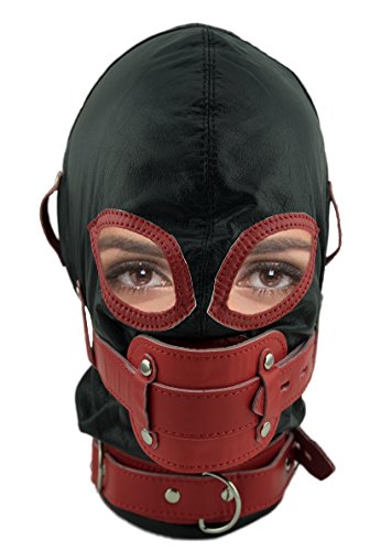 Rindsleder Bondage-Maske in schwarz mit rotem Knebel, abschließbar